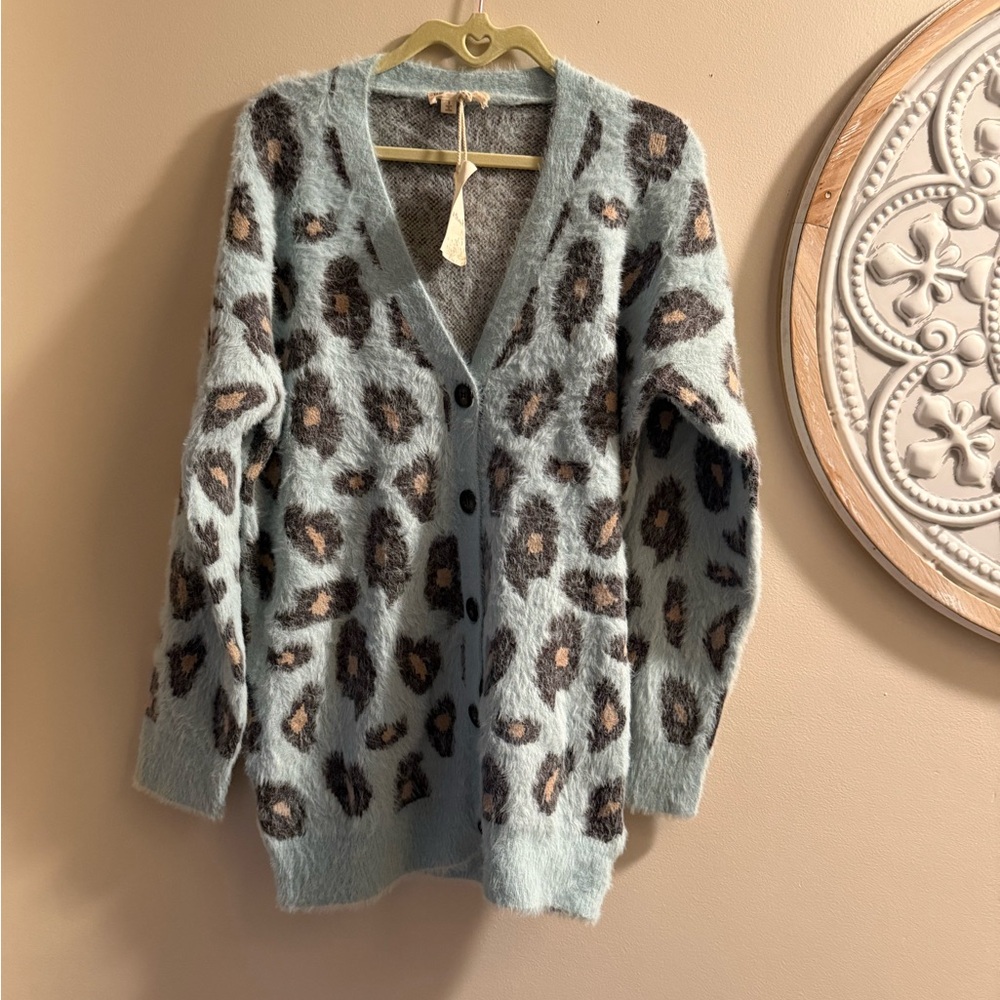 Hem & Thread Blue Leopard Cardigan